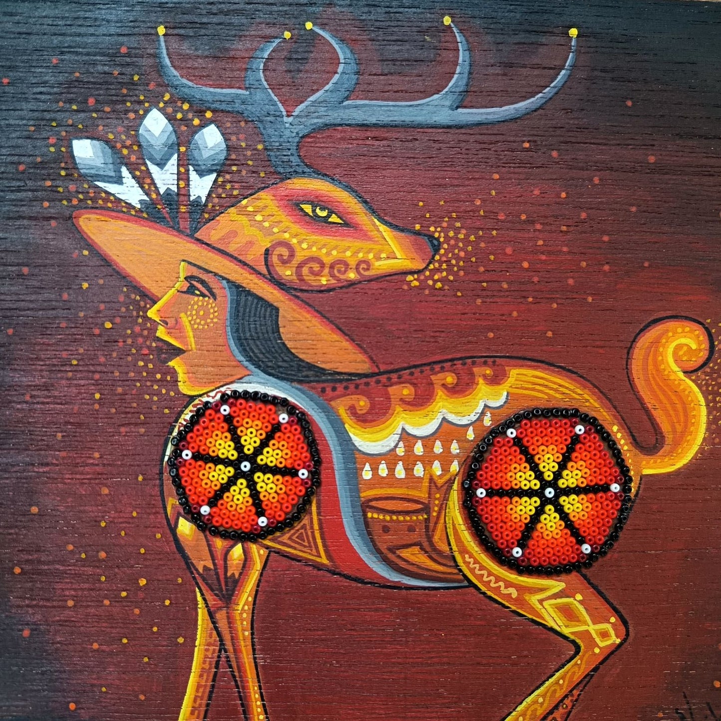 Huichol Mexican Folk Art Yarn Painting by Neikame PP9149 Oaxaca