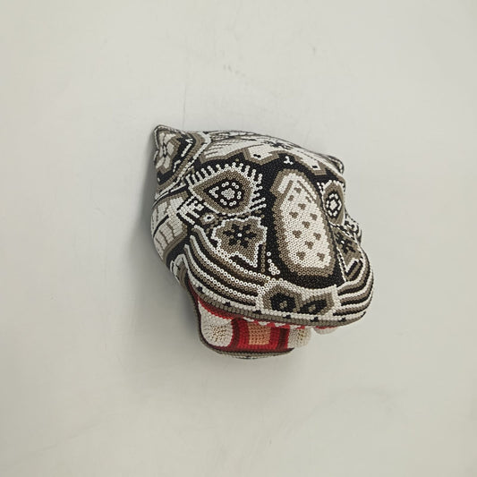 Mexican Folk Art Huichol Beaded Jaguar Head By Mayola Villa Lopez PP9174 Oaxaca