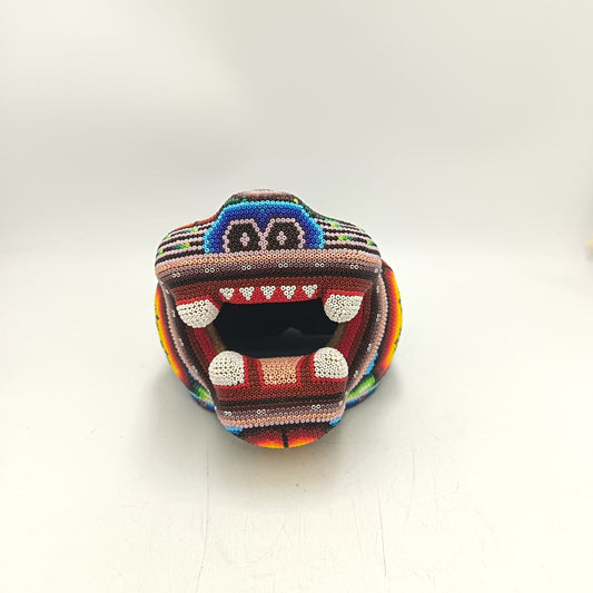 Mexican Folk Art Huichol Beaded Jaguar Head By Mayola Villa Lopez PP9177