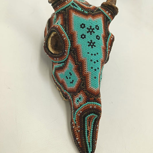 Huichol Indian Cast Resin Deer Skull Beaded By Mayola Villa Lopez PP9179
