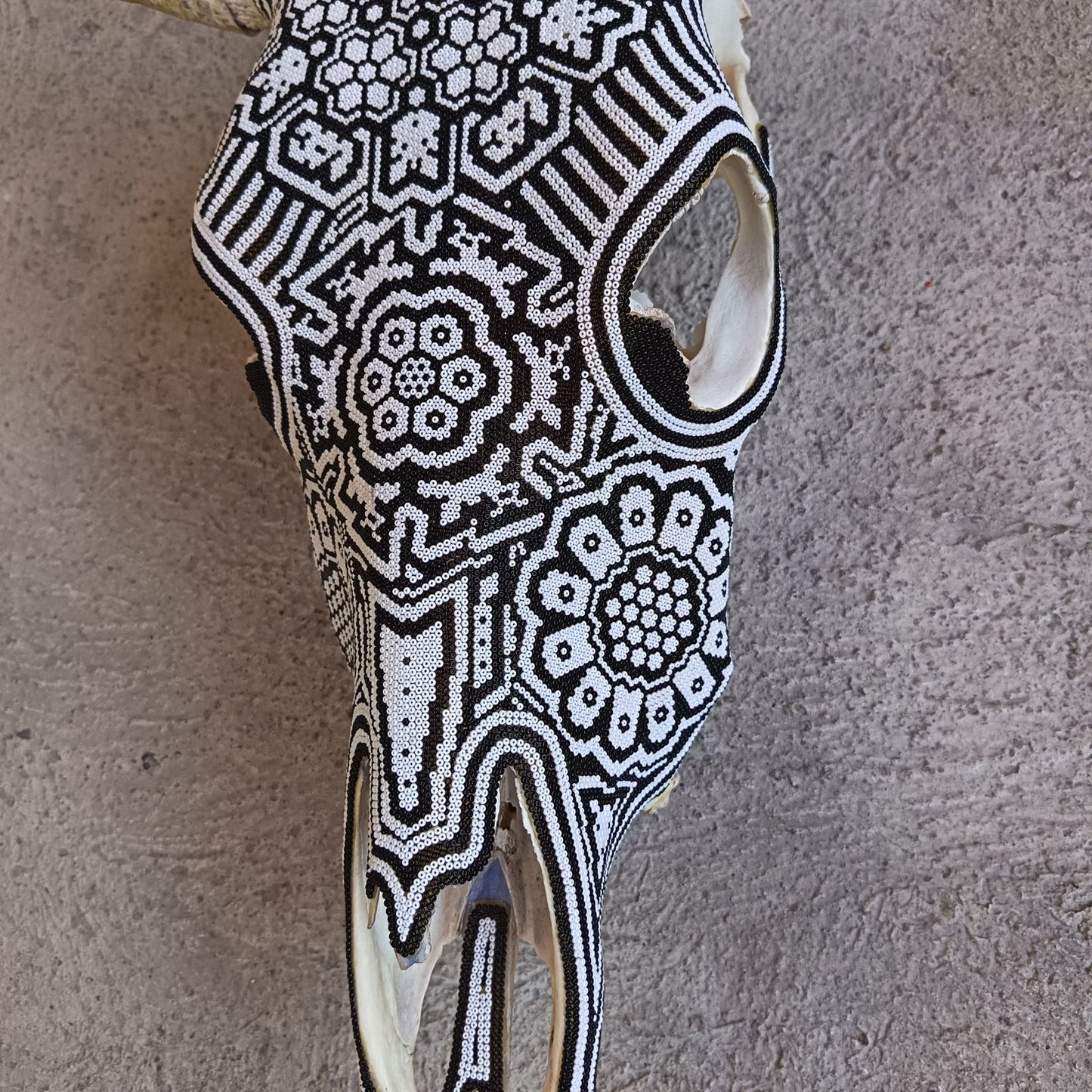 Huichol Bead Art Mexican Folk Art, Bull Skull By Mayola Villa Lopez PP9187