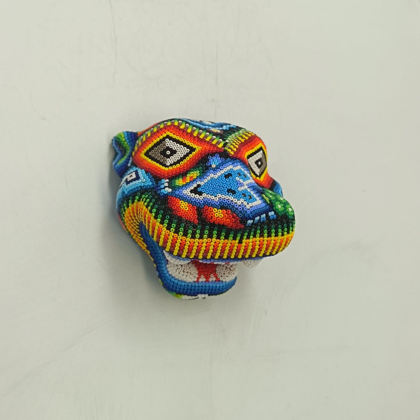 Mexican Huichol Hand Beaded Jaguar Head By Santos Bautista PP9193 Oaxaca