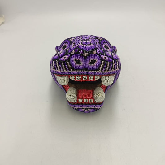 Huichol Mexican Hand Beaded Jaguar Head By Isandro Villa Lopez PP9216