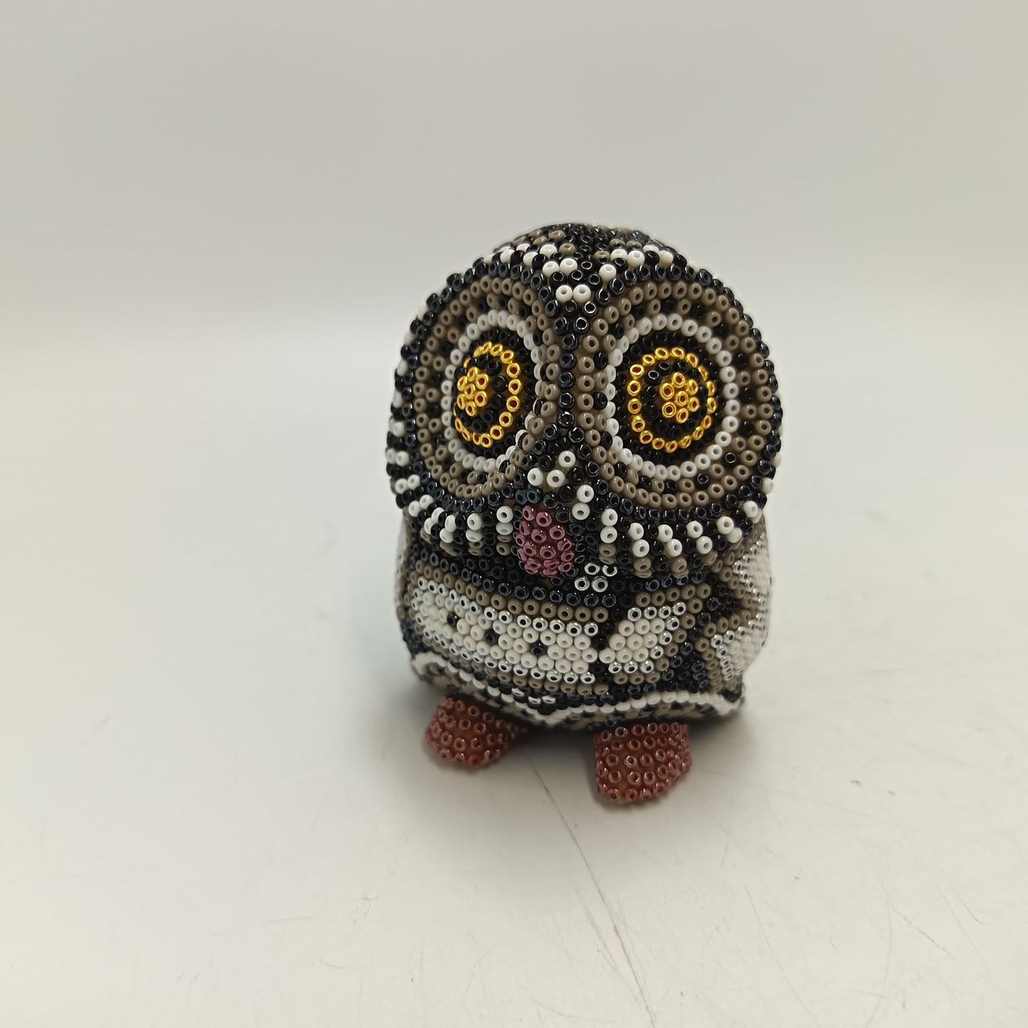 Mexican Huichol Hand Beaded Art, Owl By Isandro Villa Lopez PP9231