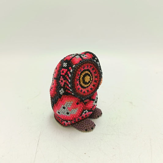 Mexican Huichol Hand Beaded Art, Owl By Isandro Villa Lopez PP9232