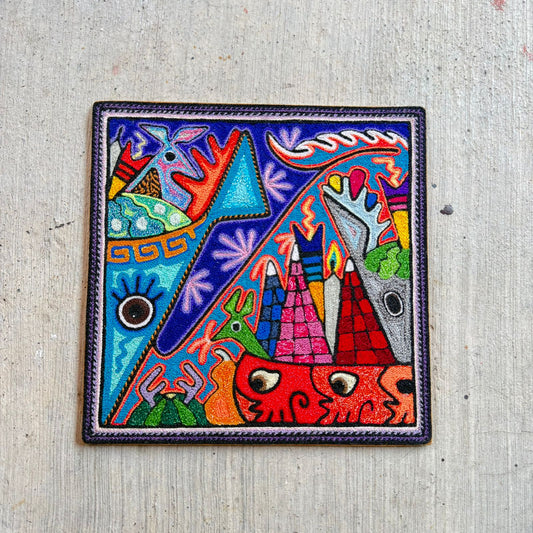 Mexican Folk Art Huichol Indian Yarn Painting by Luis Castro PP9249 Oaxaca