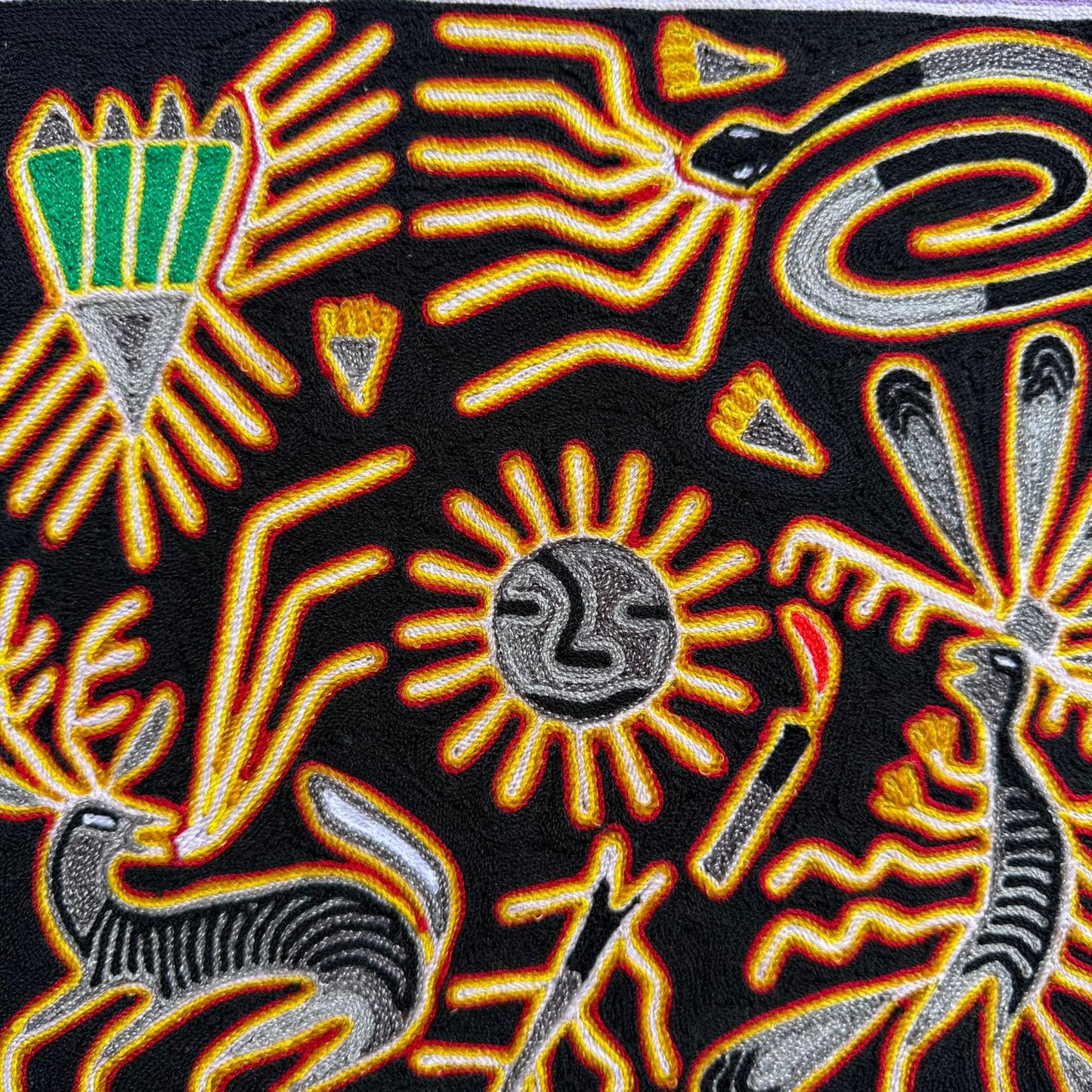 Huichol Indian Mexican Folk Art Yarn Painting by Silverio Gonzalez Rios PP9259
