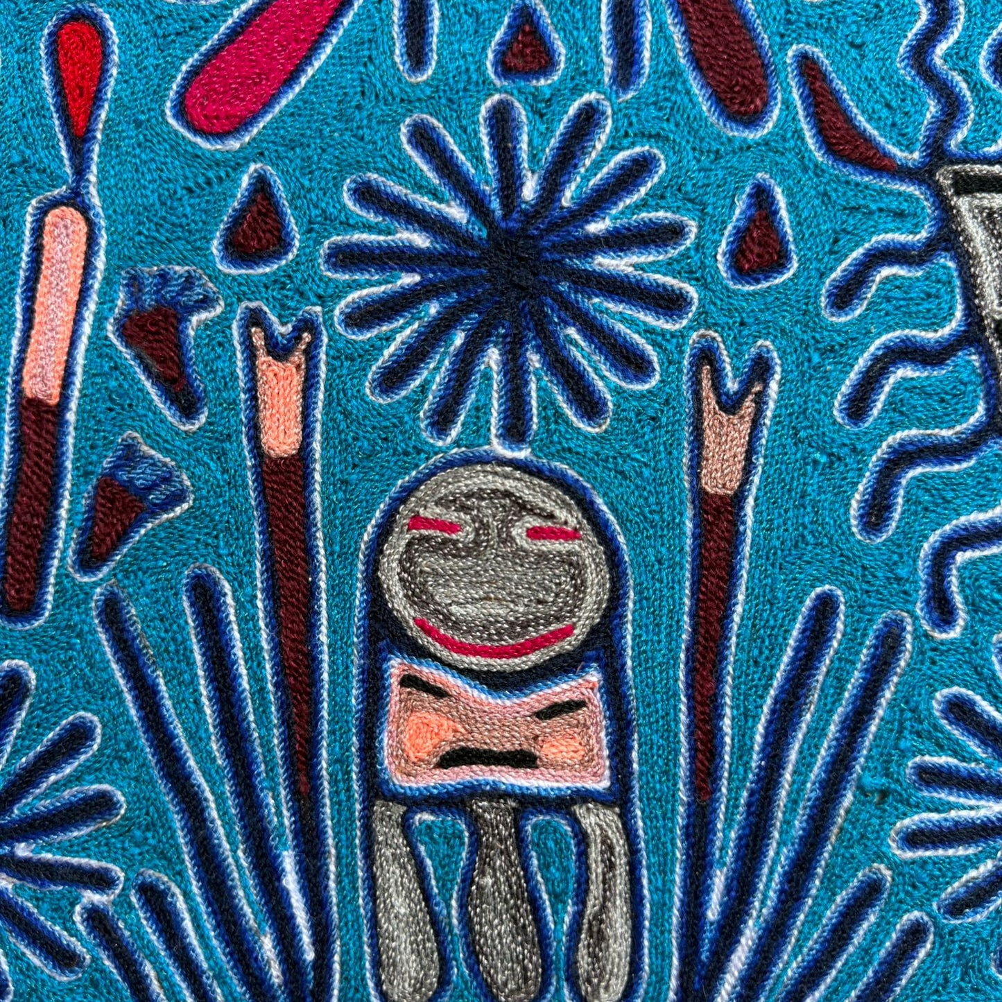 Huichol Indian Mexican Folk Art Yarn Painting by Silverio Gonzalez Rios PP9261