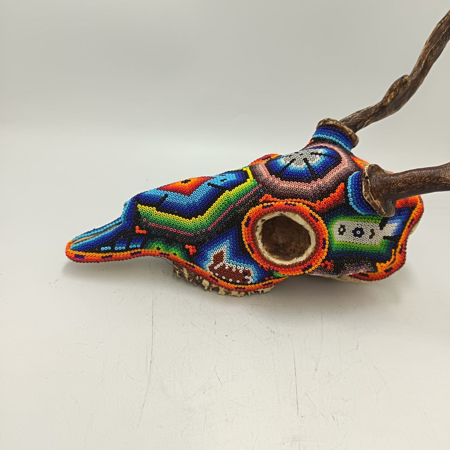 Huichol Hand Beaded Cast Resin Deer Skull By Honorio Villa Lopez PP9265