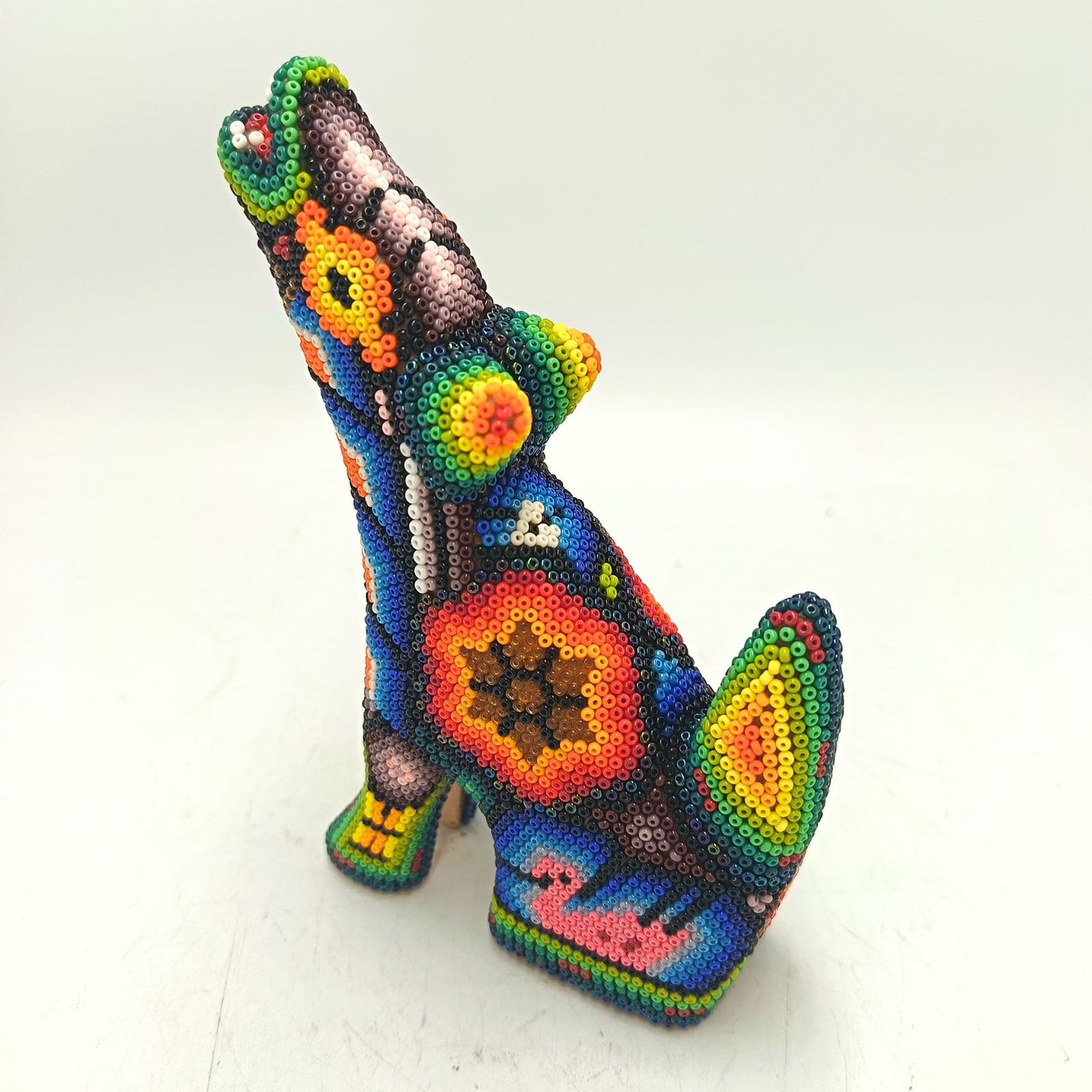 Mexican Folk Art Huichol Beaded Coyote By Honorio Villa Lopez PP9288