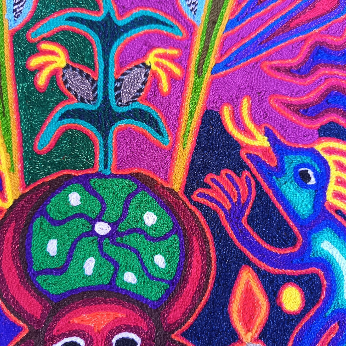 Mexican Folk Art Huichol Yarn Painting by Cooperativa Zitacua PP9305 Oaxaca