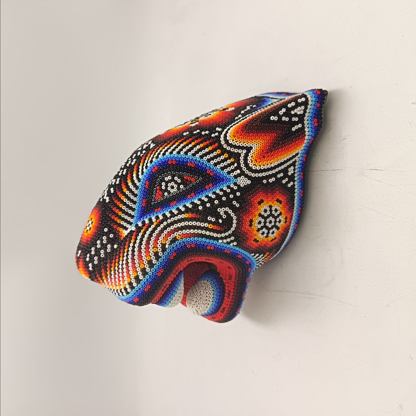 Mexican Huichol Hand Beaded Jaguar Head By Santos Bautista PP9336