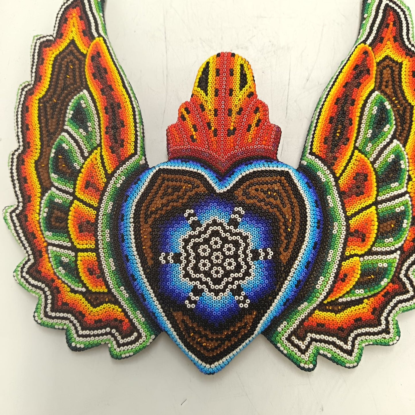 Huichol Hand Beaded Mexican Folk Art Heart with Wings By Santos Bautista PP9338