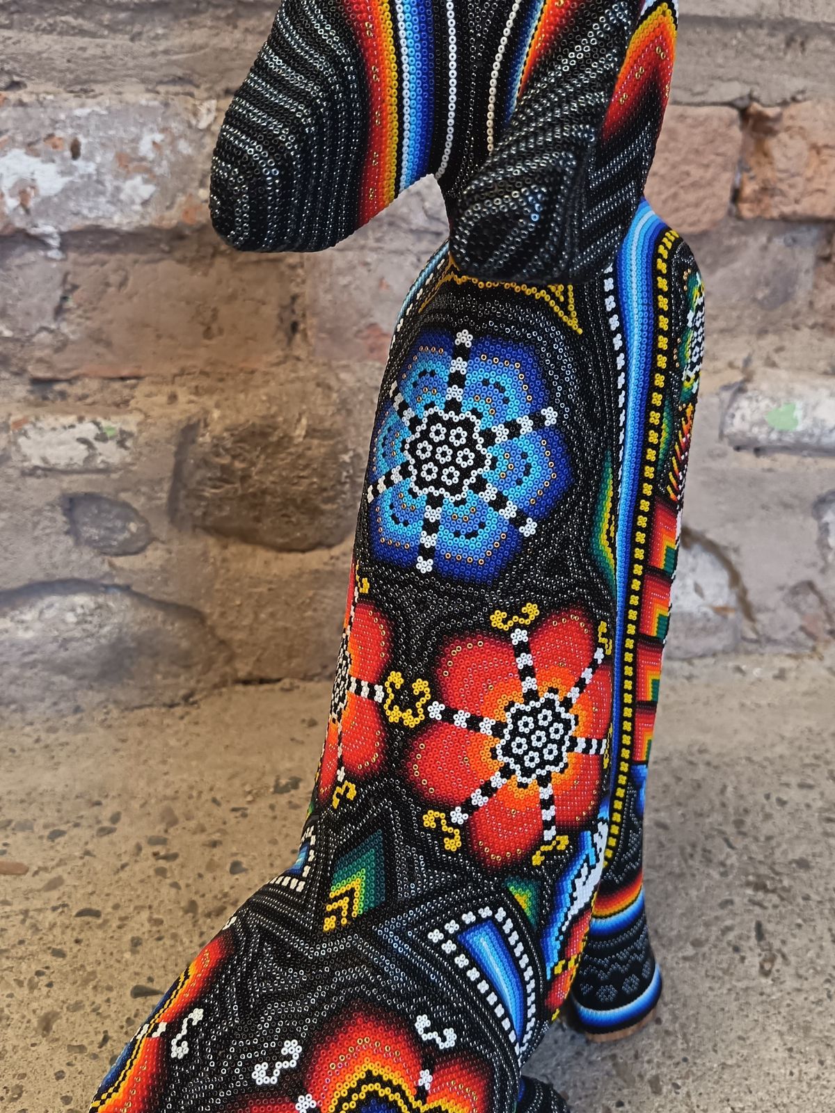 Mexican Folk Art Huichol Beaded Coyote By Santos Bautista PP9342