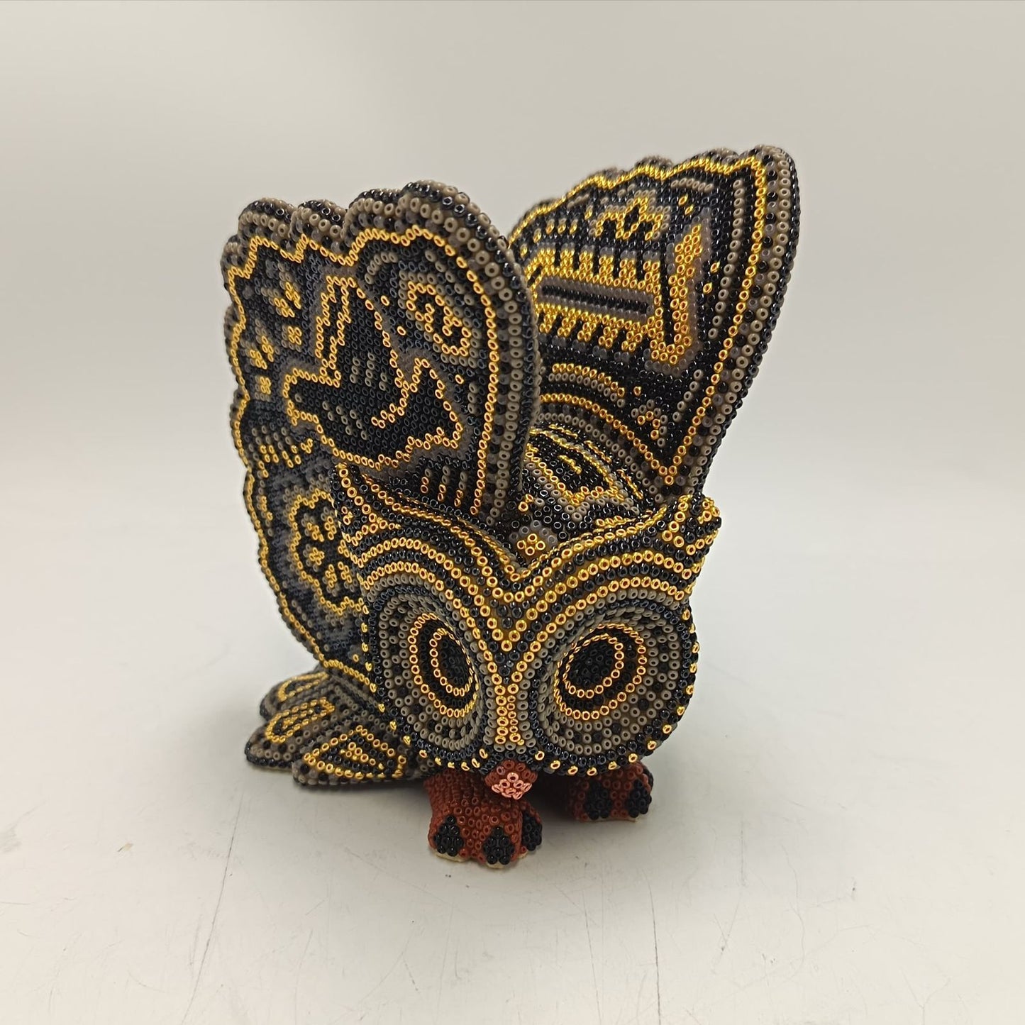 Mexican Huichol Hand Beaded Art, Owl By Isandro Villa Lopez PP9378
