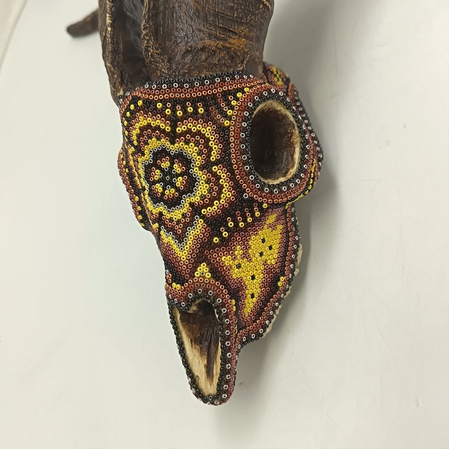 Huichol Indian Hand Beaded Cast Resin of a Goat Skull by Isandro Villa Lopez PP9381