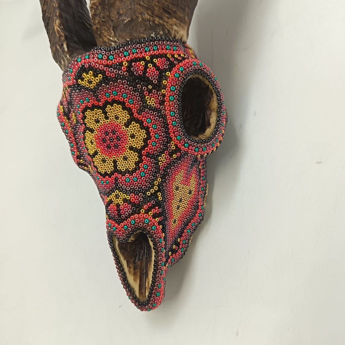 Huichol Indian Hand Beaded Cast Resin of a Goat Skull by Isandro Villa Lopez PP9382