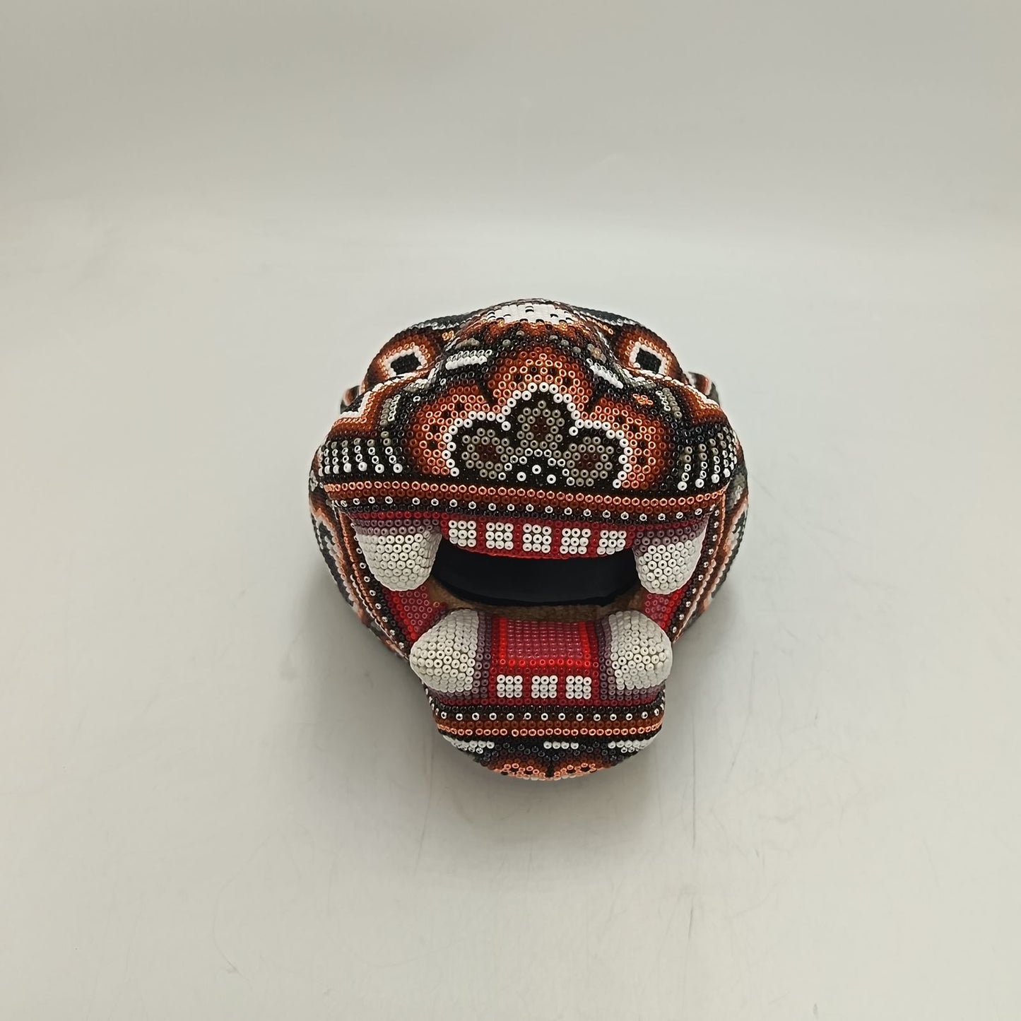 Huichol Mexican Hand Beaded Jaguar Head By Isandro Villa Lopez PP9383