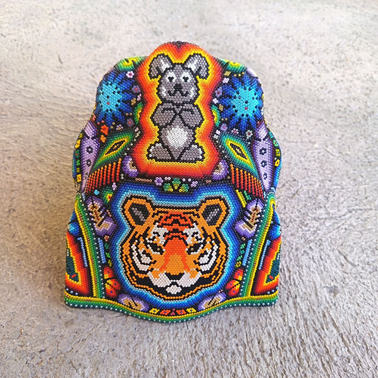 Huichol Mexican Hand Beaded Jaguar Head By Isandro Villa Lopez PP9387