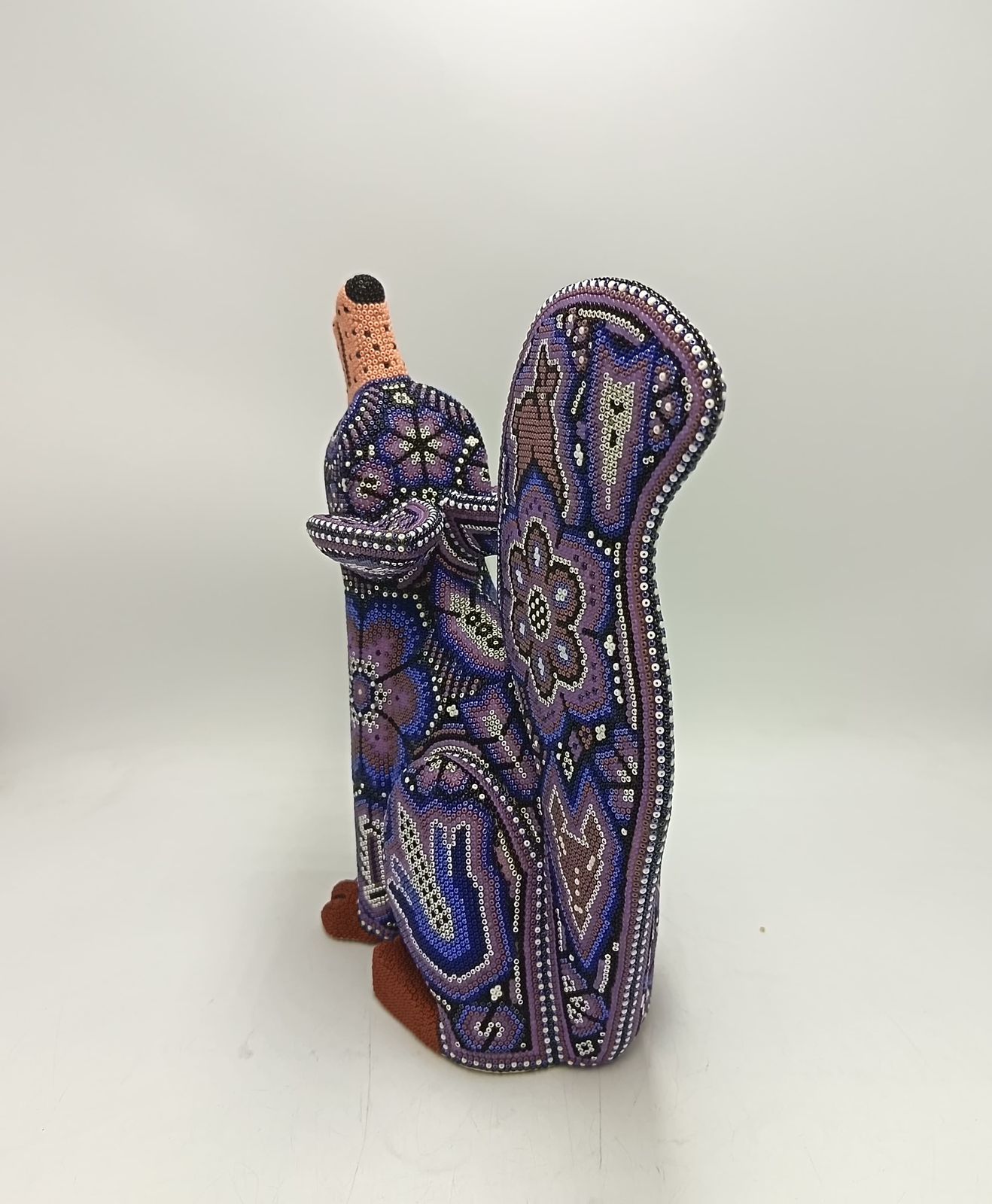 Mexican Huichol Hand Beaded Art, Coyote By Isandro Villa Lopez PP9394