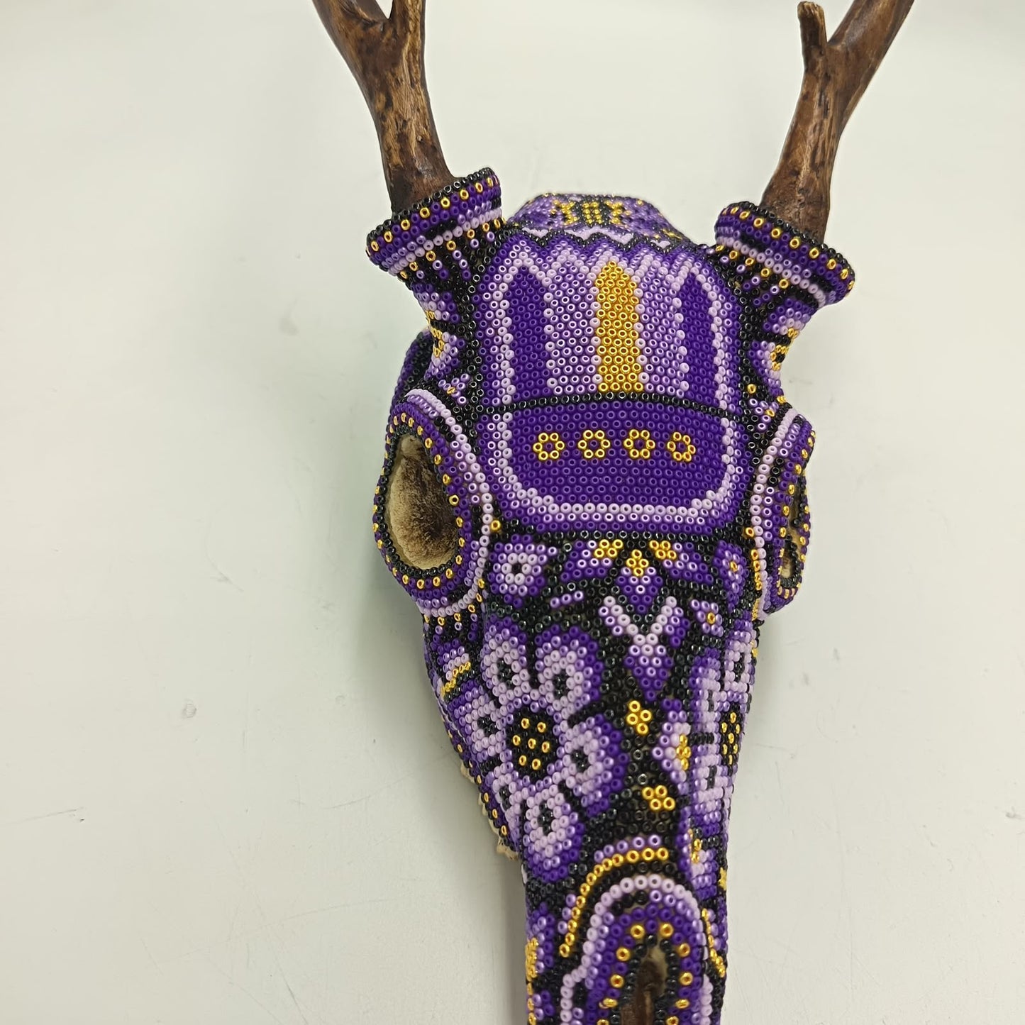 Huichol Indian Hand Beaded Cast Resin a Deer Skull by Isandro Villa Lopez PP9380