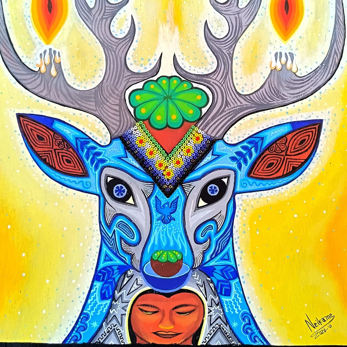 Huichol Mexican Folk Art Yarn Painting by Neikame PP9400