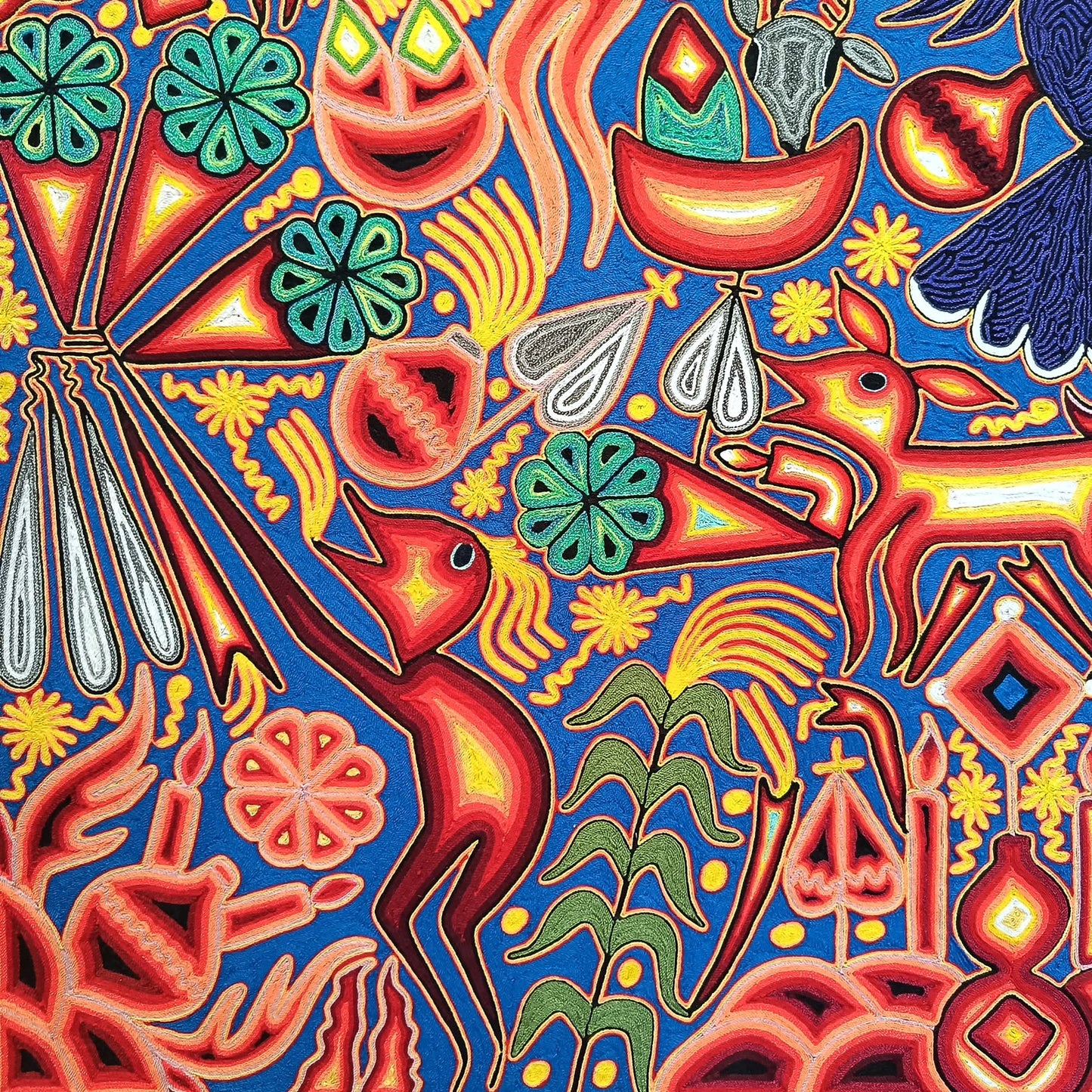 Mexican Folk Art Huichol Yarn Painting by Cooperativa Zitacua PP9482