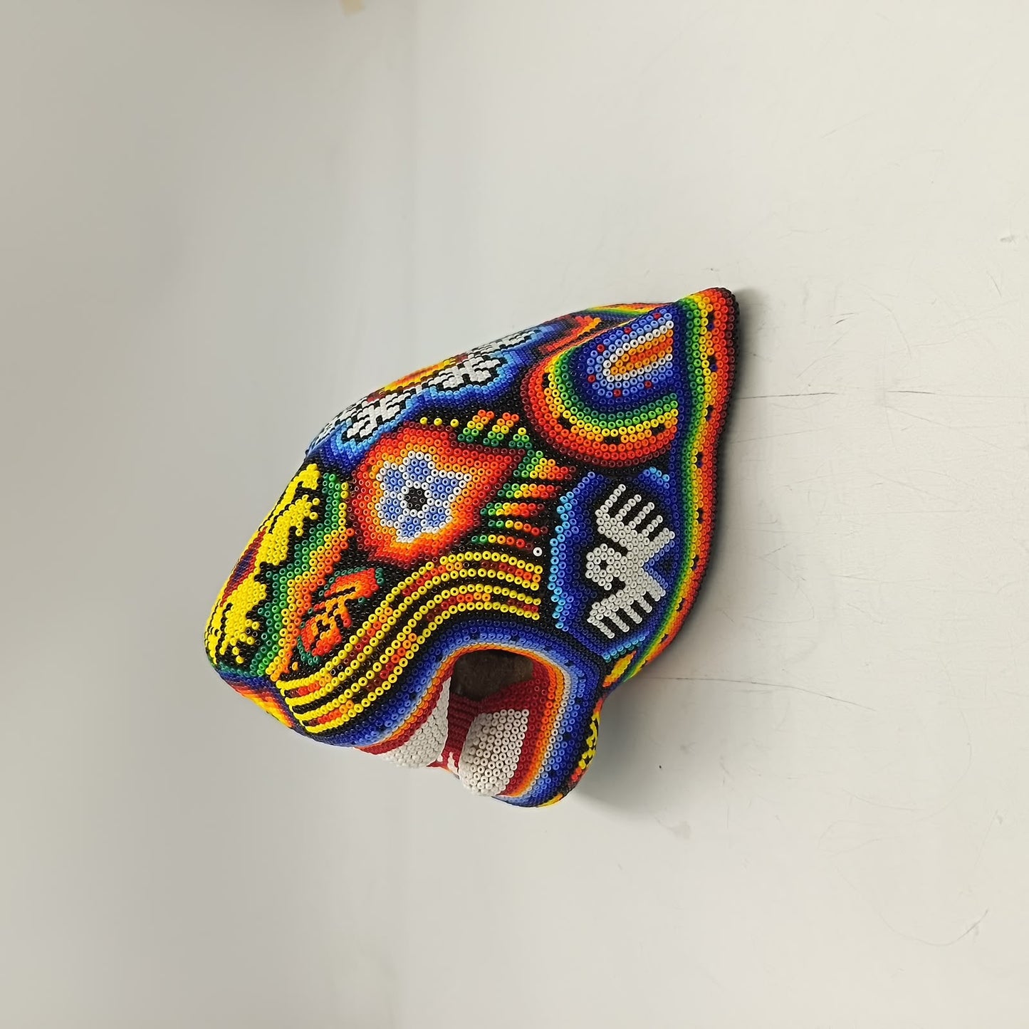 Mexican Huichol Hand Beaded Jaguar Head By Santos Bautista PP9523