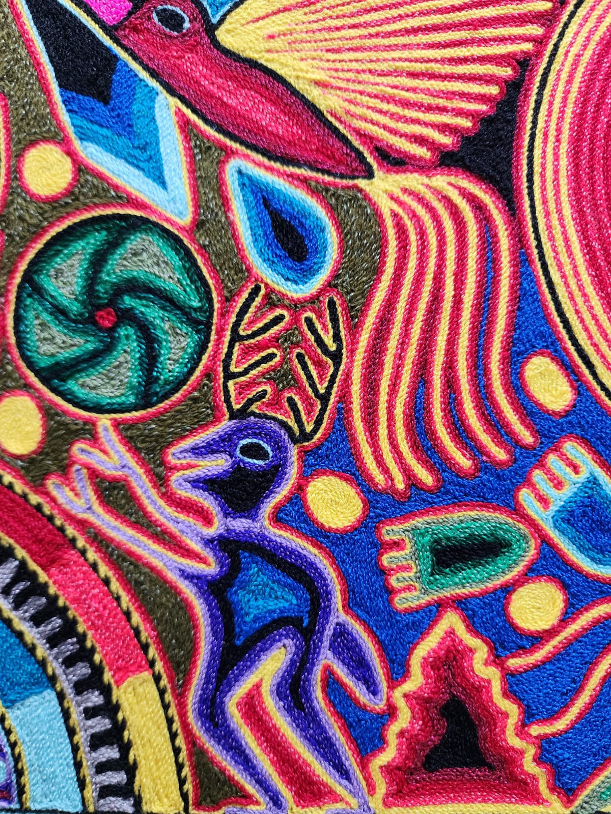 Tepehuano Yarn Painting Mexican Folk Art By Bautista Family PP9576