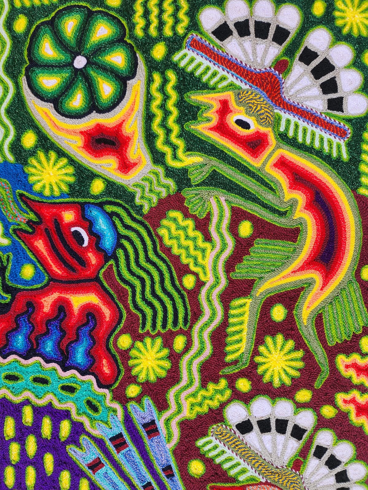 Huichol Mexican Folk Art Yarn Painting By Maximino Renteria PP9630