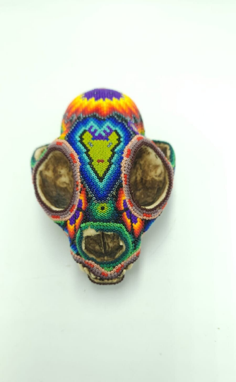 Mexican Huichol Hand Beaded Wildcat By Honorio Villa Lopez PP6059