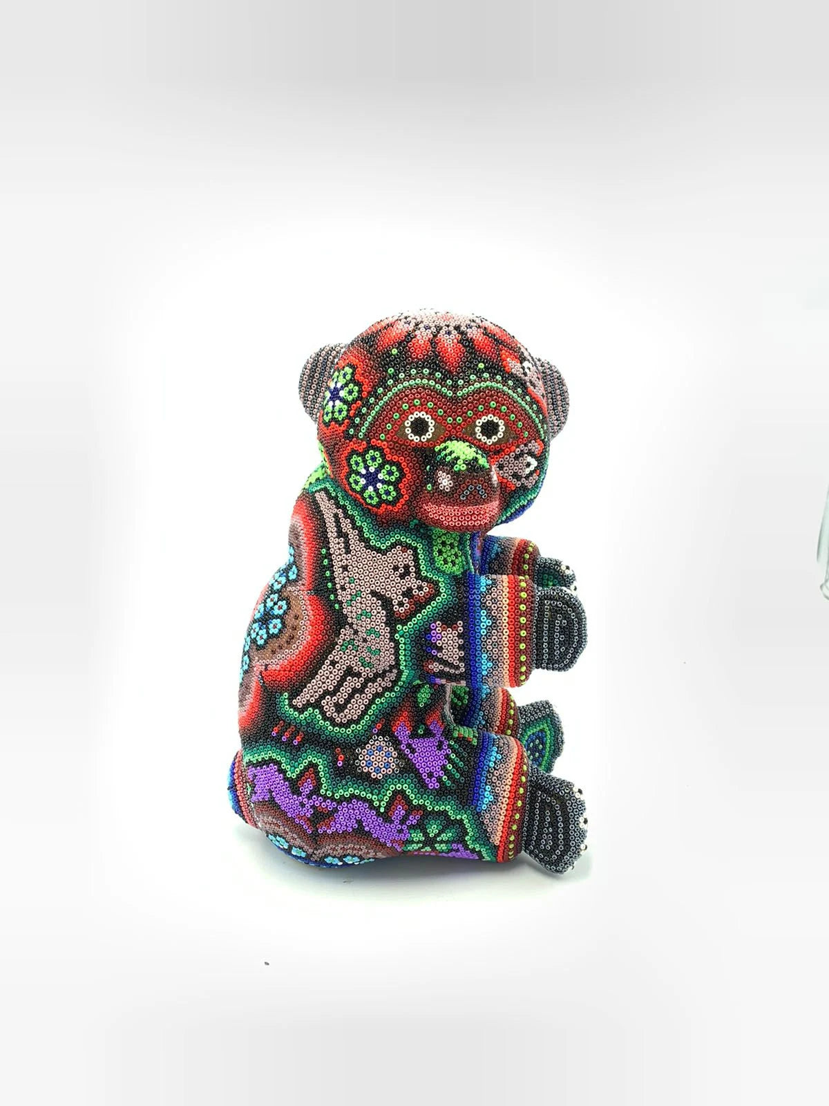 Huichol Mexican Folk Art Hand Beaded Bear By Florencio Lopez PP5717