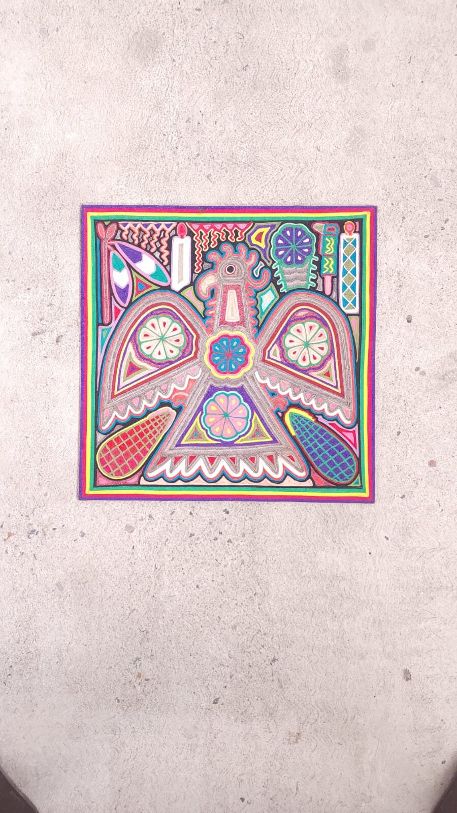 Eagle Spirit Huichol Indian Mexican Folk Art Yarn Painting by Jesus Jimenez mxG PP6317