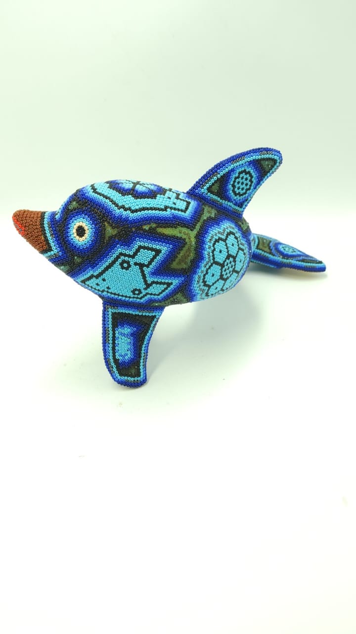 Huichol Hand Beaded Mexican Folk Art Shark By Mayola Villa Lopez HMV03