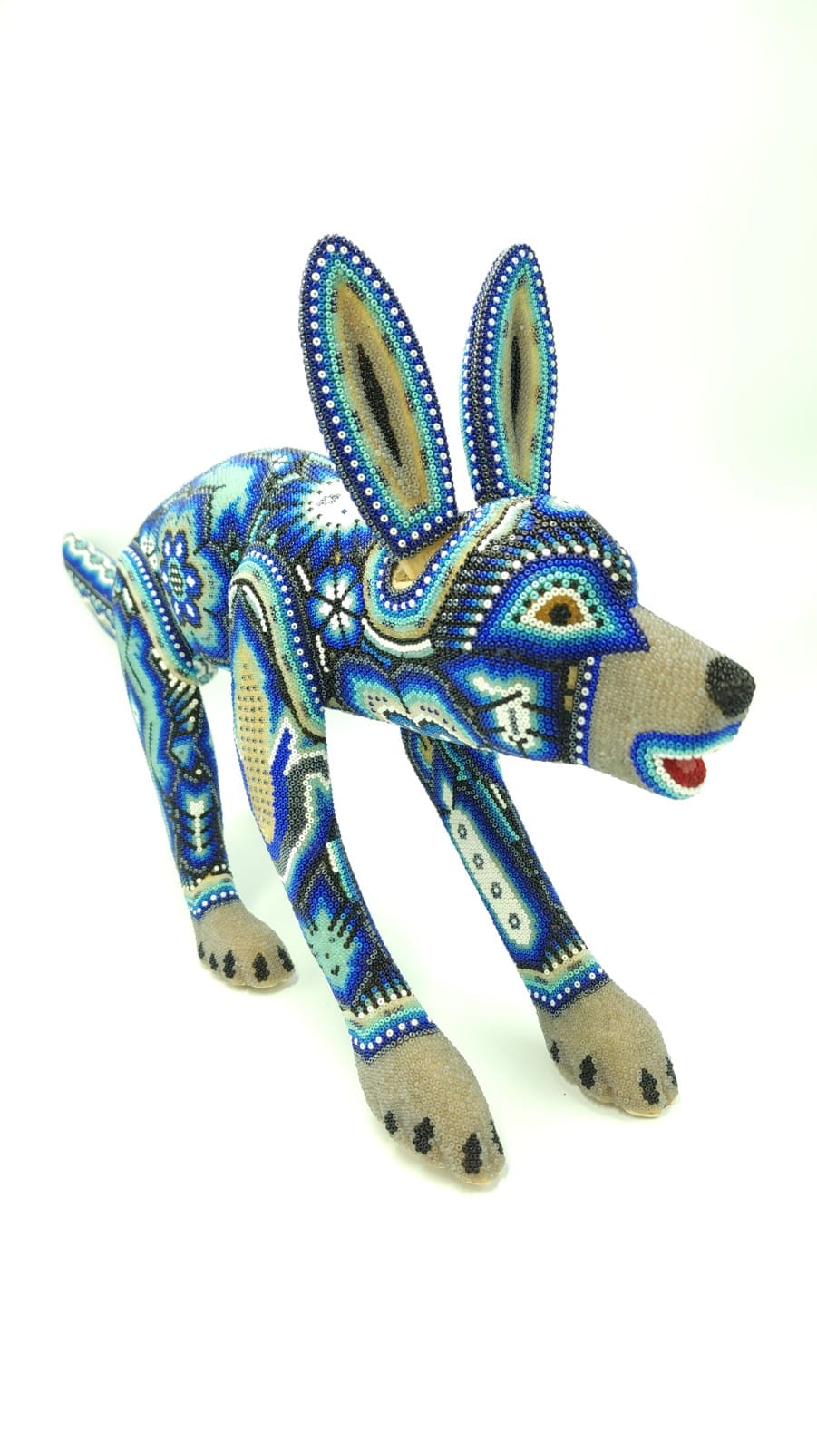 Mexican Folk Art Huichol Beaded Coyote by Isandro Villa Lopez PP5032