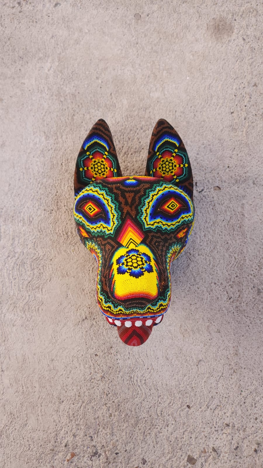 Wild Huichol Hand Beaded Mexican Folk Art Wolf By Santos Bautista PP5085