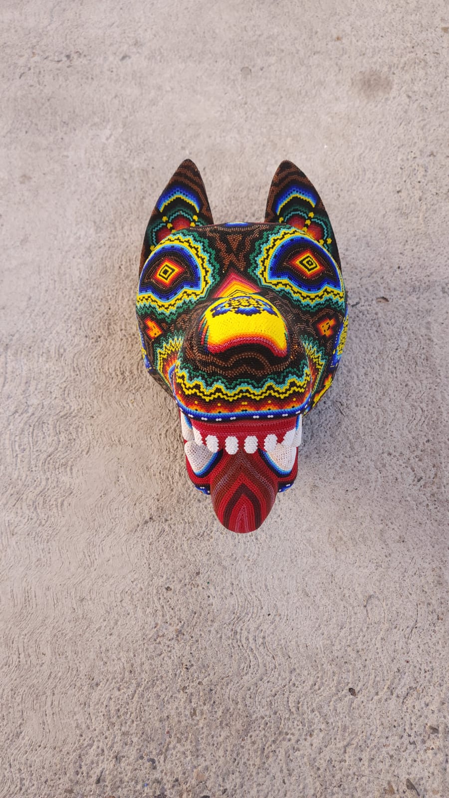 Wild Huichol Hand Beaded Mexican Folk Art Wolf By Santos Bautista PP5085
