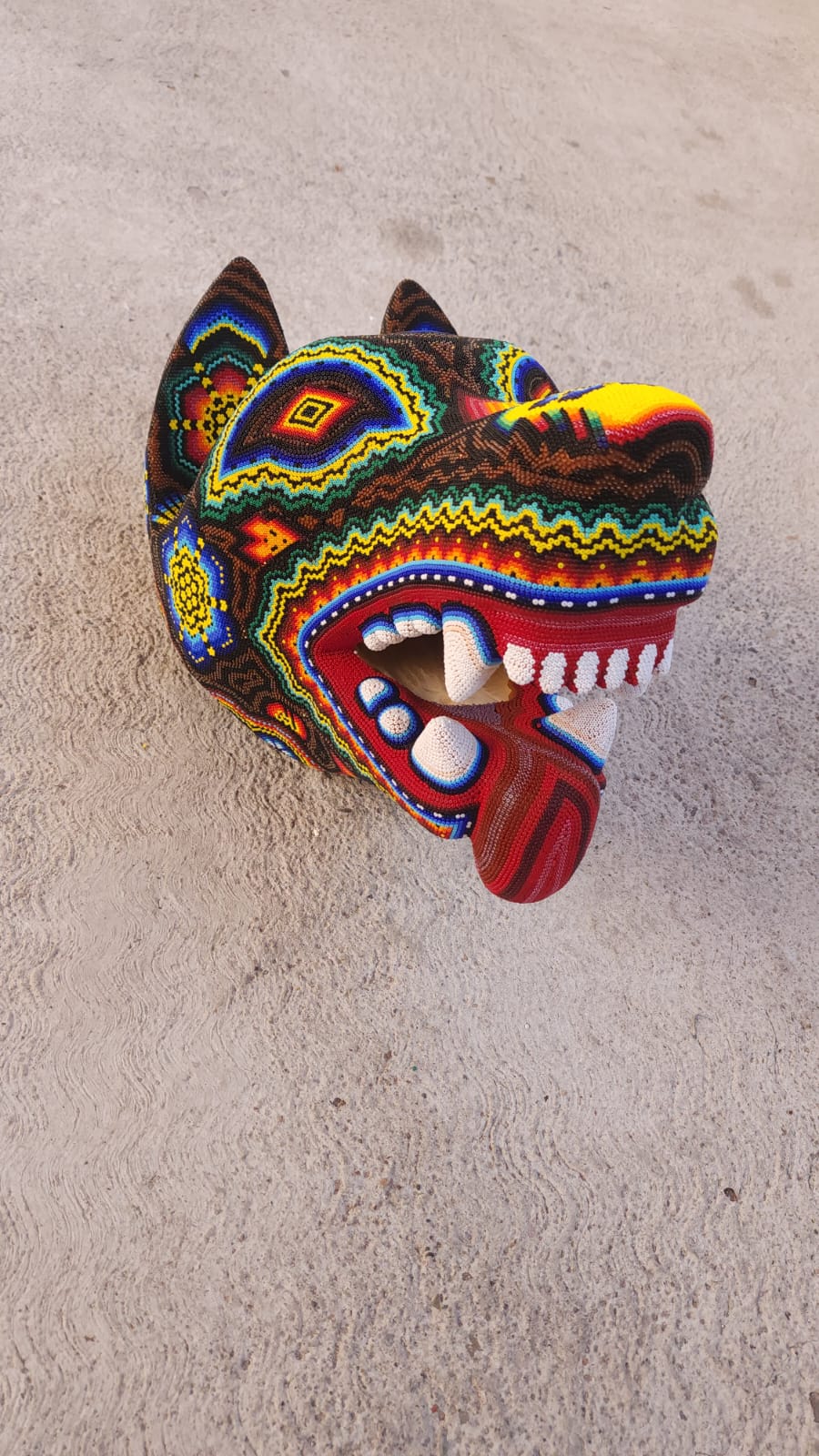 Wild Huichol Hand Beaded Mexican Folk Art Wolf By Santos Bautista PP5085
