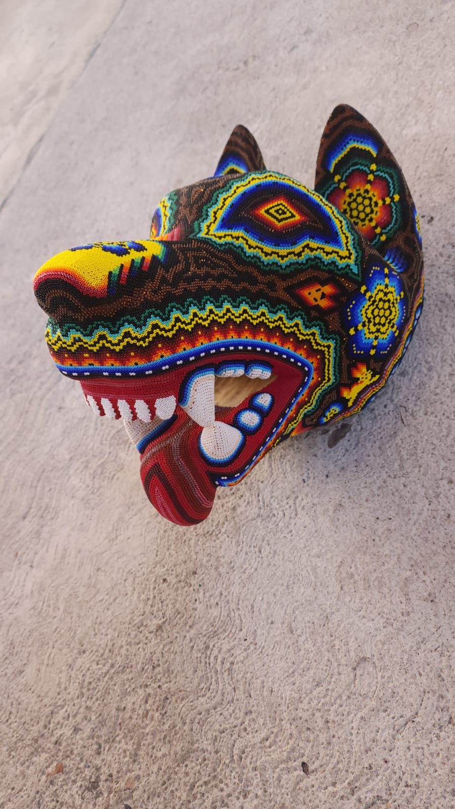 Wild Huichol Hand Beaded Mexican Folk Art Wolf By Santos Bautista PP5085