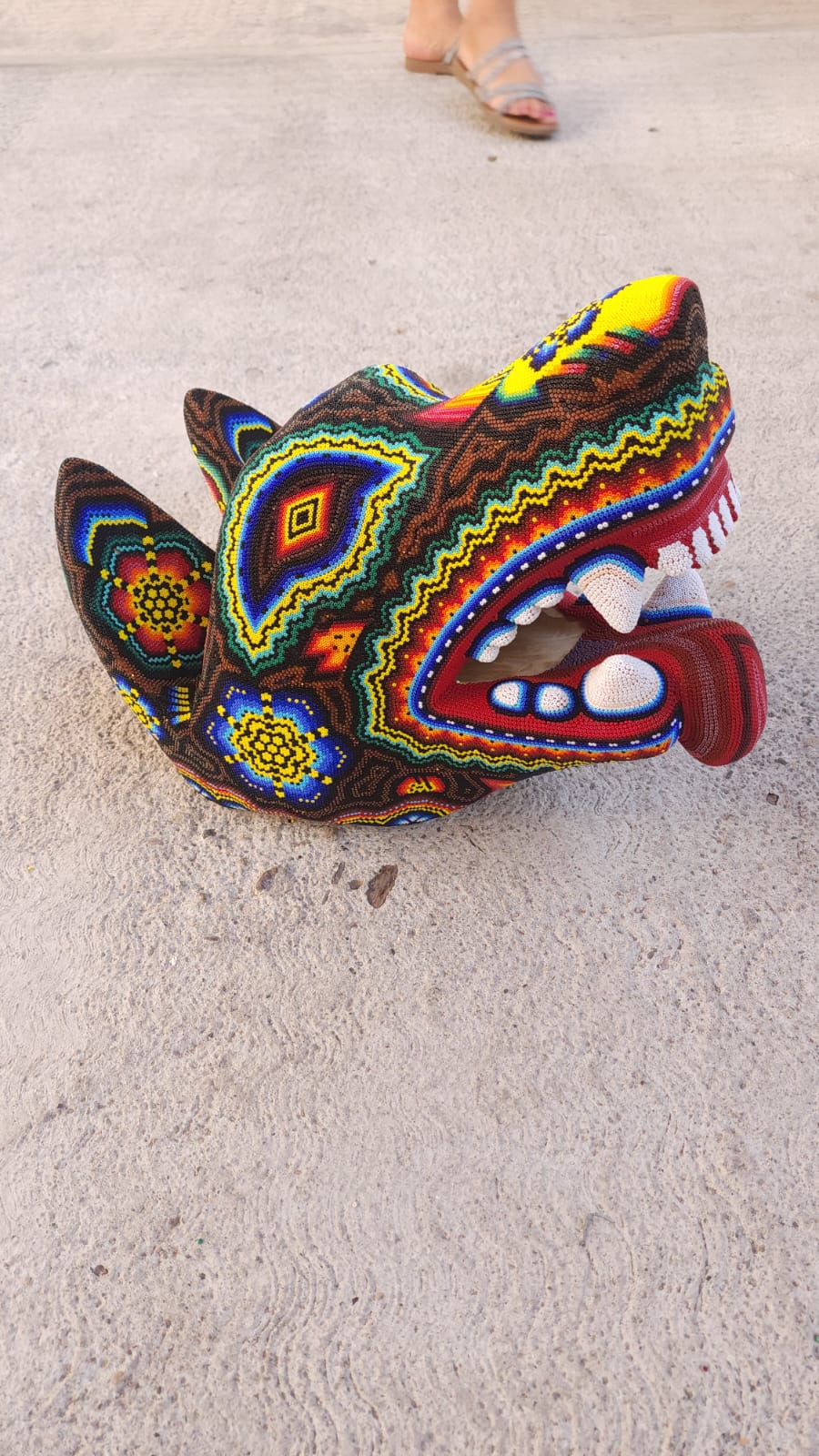 Wild Huichol Hand Beaded Mexican Folk Art Wolf By Santos Bautista PP5085