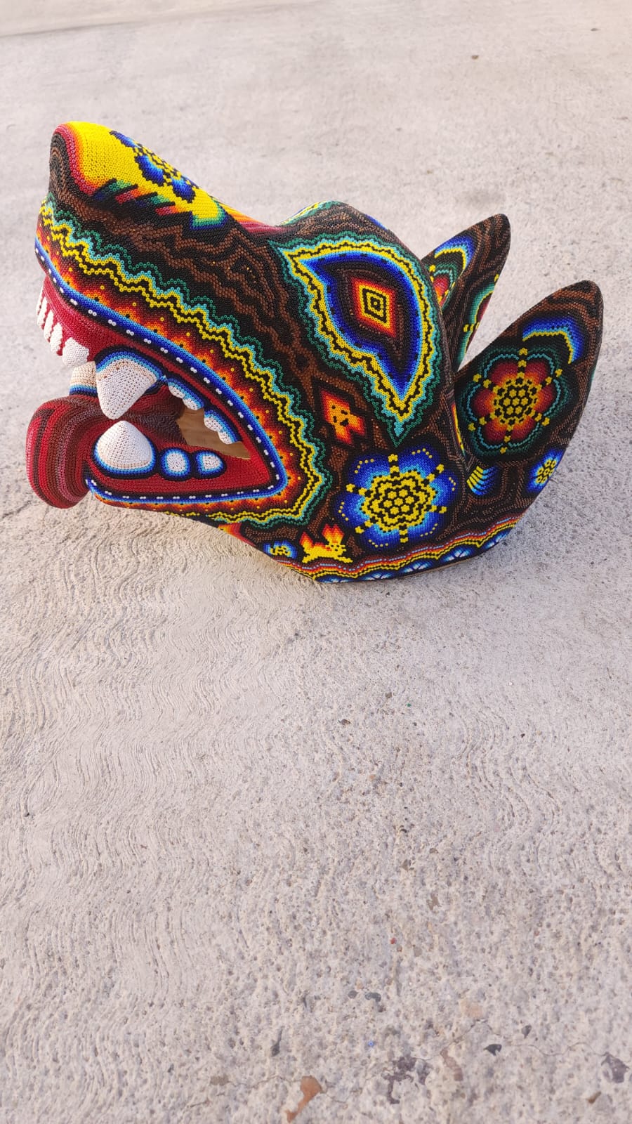 Wild Huichol Hand Beaded Mexican Folk Art Wolf By Santos Bautista PP5085