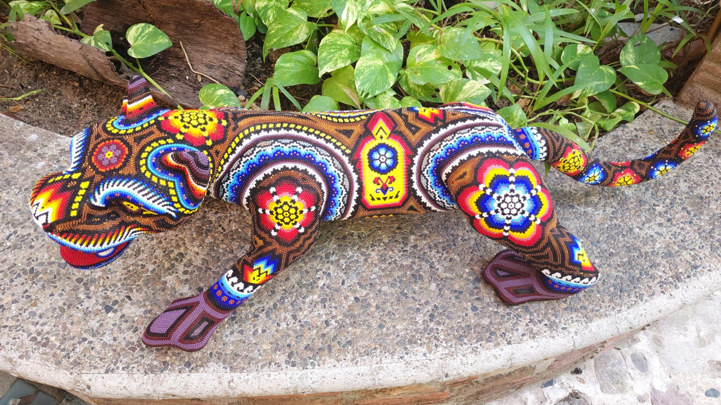 Huichol Hand Beaded Jaguar By Santos Bautista PP5083