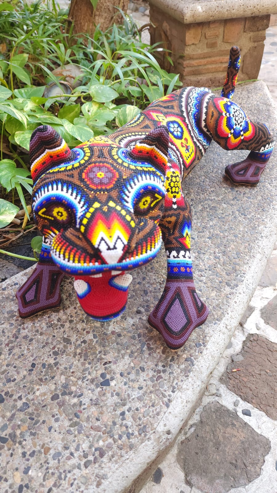 Huichol Hand Beaded Jaguar By Santos Bautista PP5083