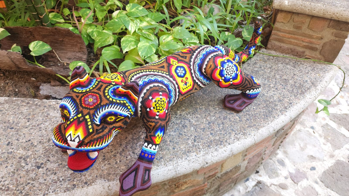 Huichol Hand Beaded Jaguar By Santos Bautista PP5083