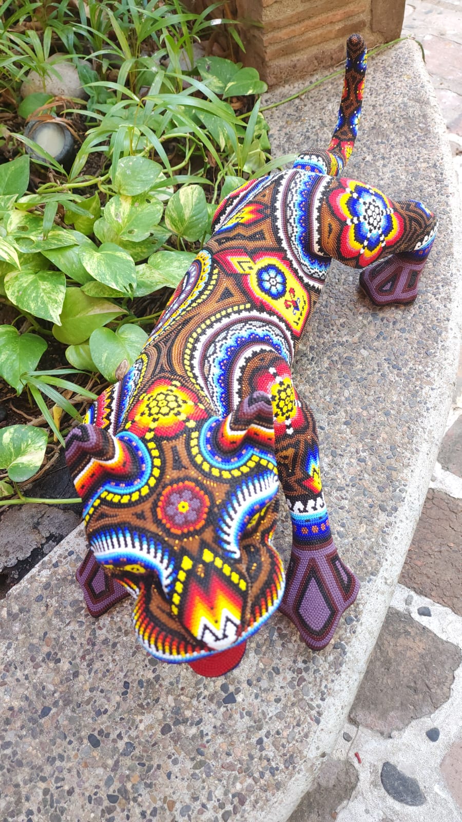Huichol Hand Beaded Jaguar By Santos Bautista PP5083