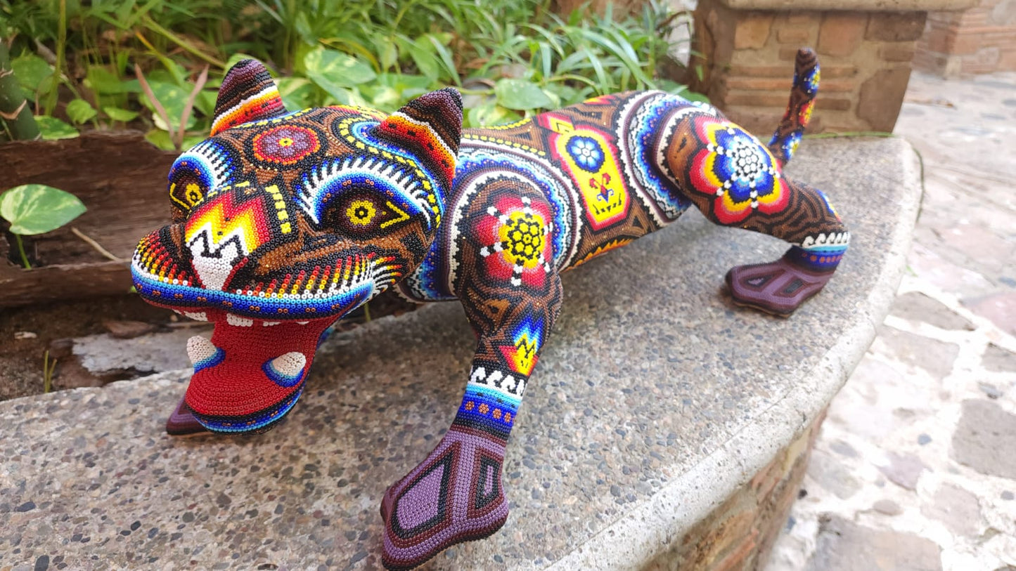 Huichol Hand Beaded Jaguar By Santos Bautista PP5083