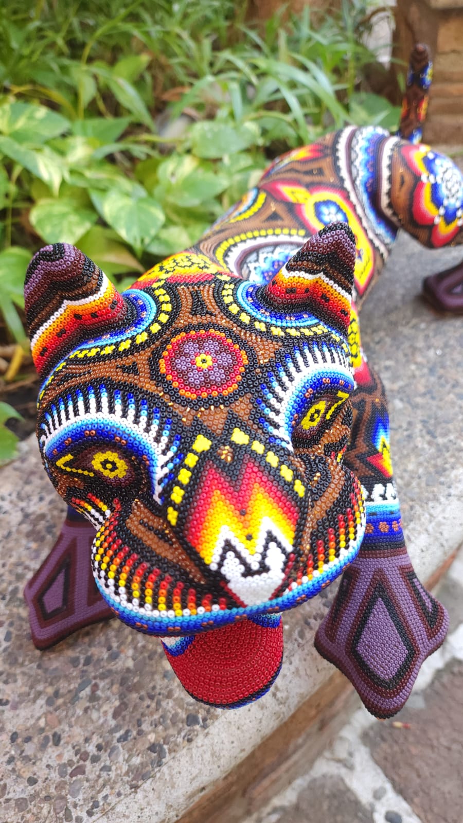 Huichol Hand Beaded Jaguar By Santos Bautista PP5083