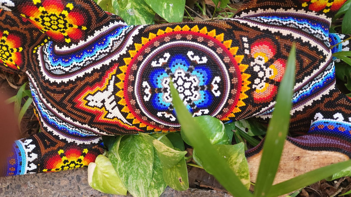 Huichol Hand Beaded Jaguar By Santos Bautista PP5083