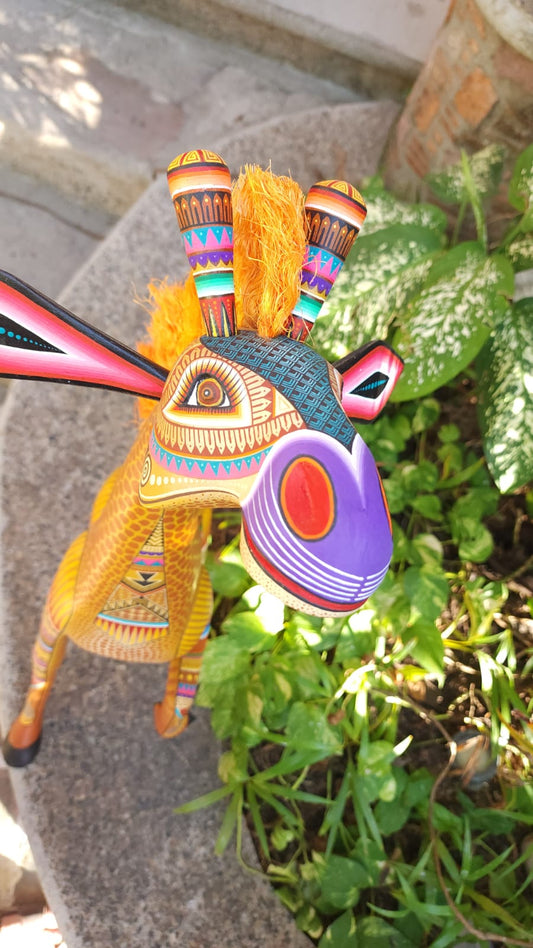 Mexican Oaxacan Wood Carving Giraffe By Julia Fuentes PP5094