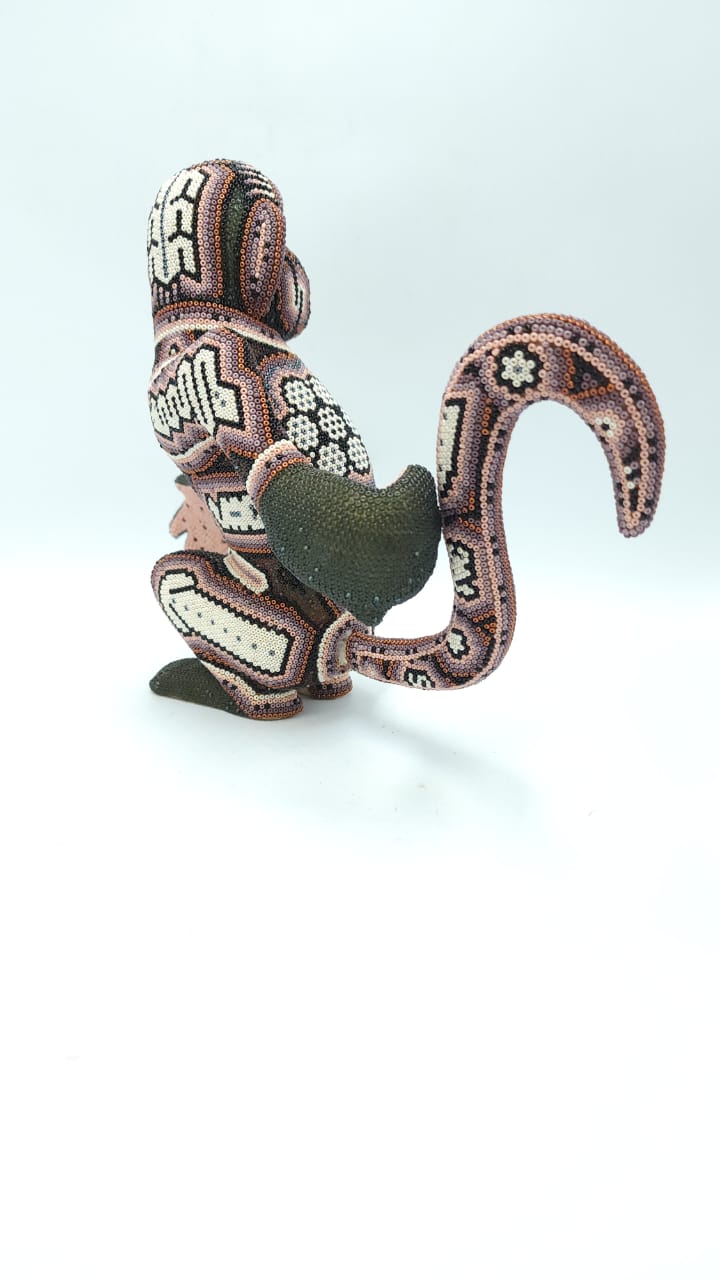 Huichol Hand Beaded Mexican Folk Art Monkey By Mayola Villa Lopez PP5231